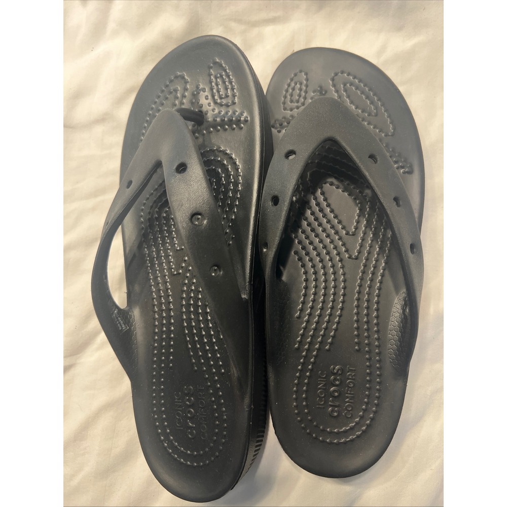Crocs Kadee II Flip Flops Womens Size 7 Black Thong Sandals Lightweight Casual